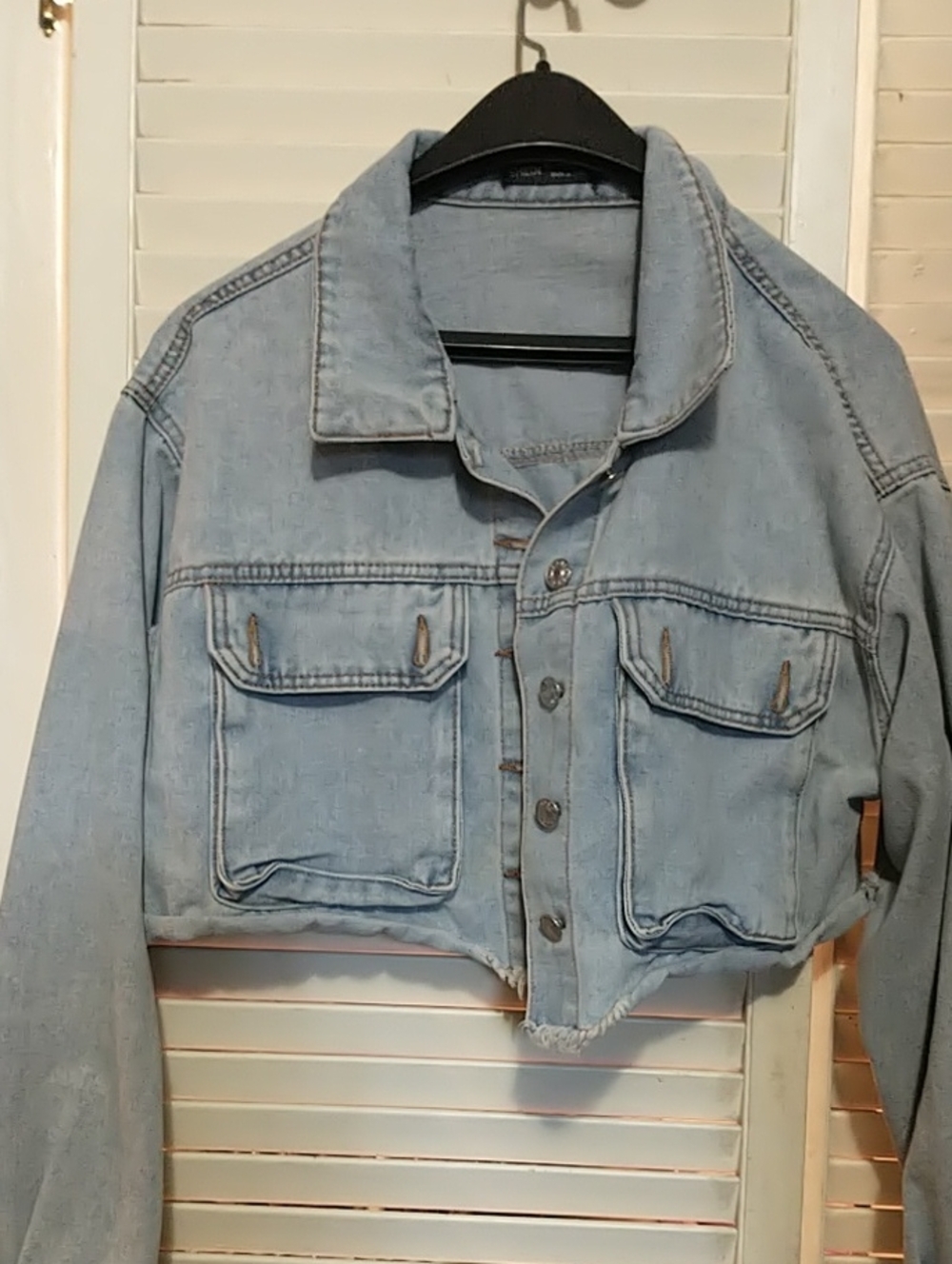 SheIn Light Blue Cropped Denim Jacket Woman's Sz Lg 8-10